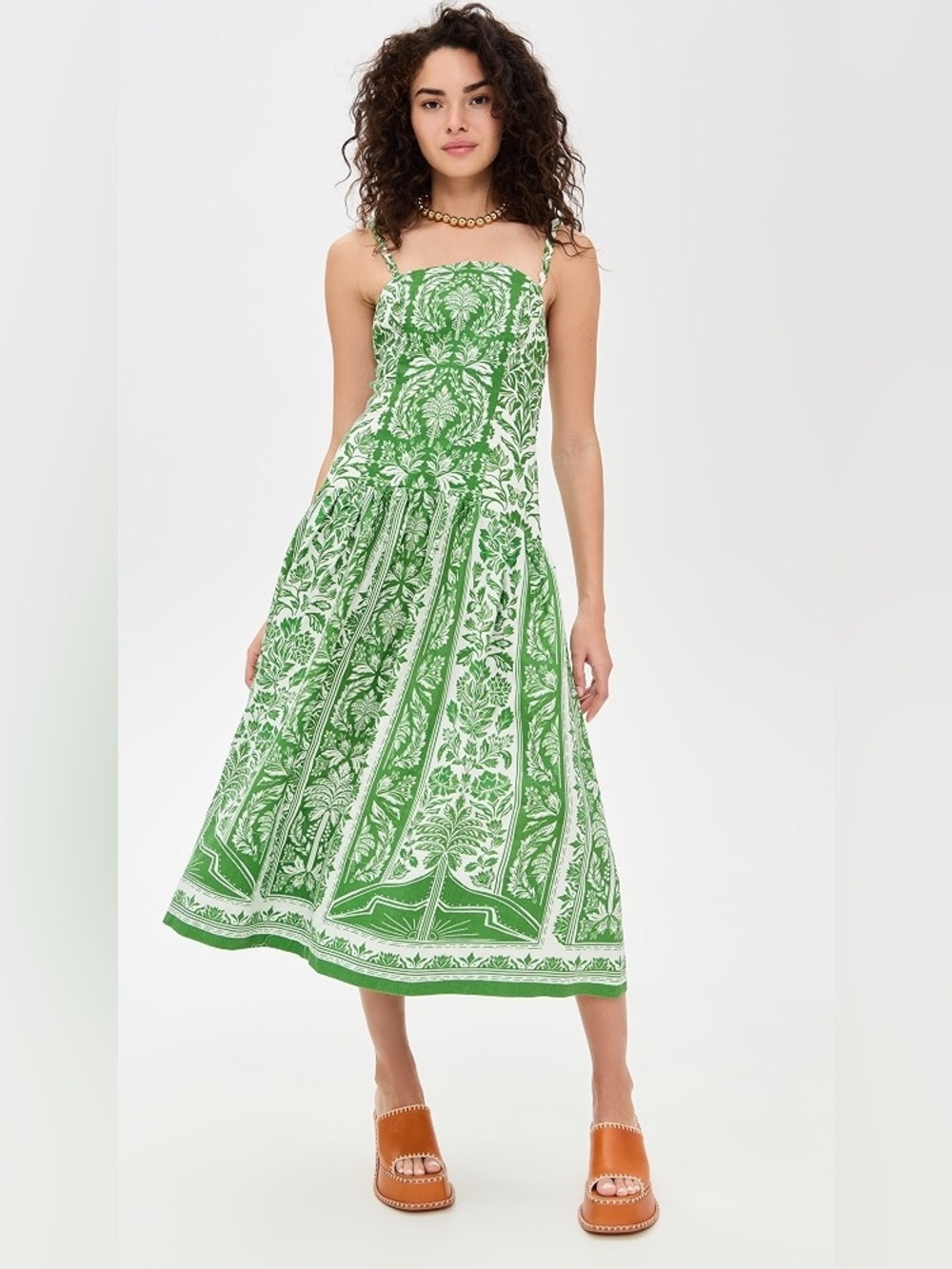 Farm Rio Delicate Tapestry Linen Drop Waist Midi Dress - Picture 4 of 10